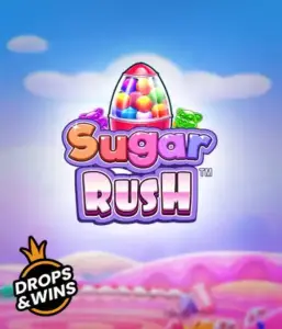 Скриншот игрового автомата Sugar Rush от Pragmatic Play, показывающее разноцветный мир конфет и сладостей. На переднем плане видны иконки в виде конфет и желейных мишек, окруженные сладкой атмосферой. В центре расположен название слота Sugar Rush, подчеркивающий сахарную тематику игры.